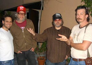 Pictured (l-r): Ralph Sall, Ric Menck, Matthew Sweet and director Andrew Fleming working on the song "Come To California" for the Nancy Drew soundtrack.