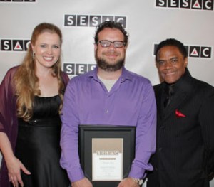 Pictured (l-r): Erin Collins, Christophe Beck (film composer) and James Leach (SESAC VP, West Coast Head).