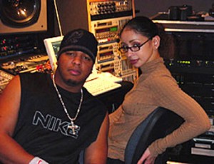 Tricky Stewart with Mya in the studio.