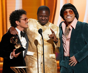 Bruno Mars, D'Mile and Anderson Paak at the Grammy Awards.